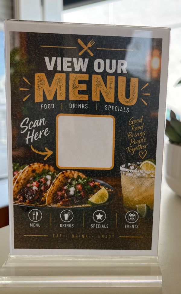 Menu card on a counter