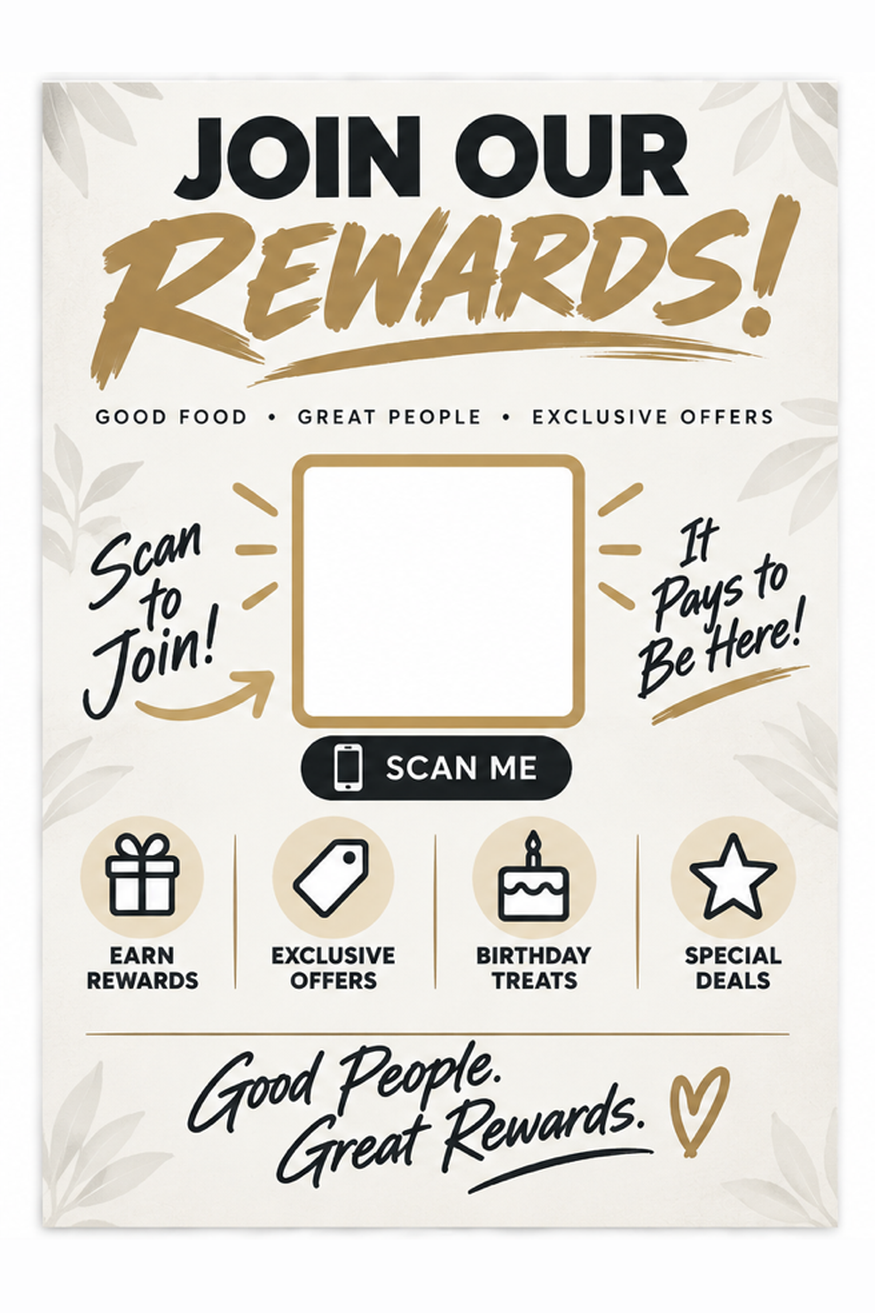Join our rewards card in cream and gold
