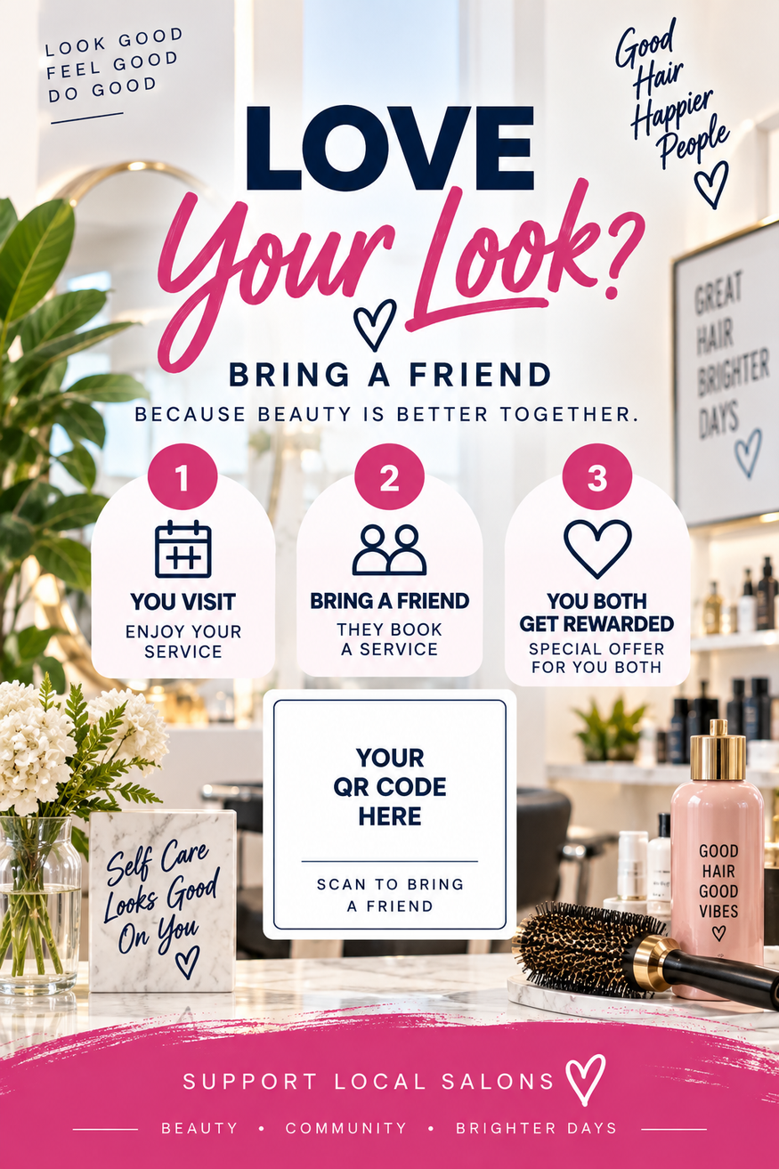 Hair salon bring-a-friend rewards card